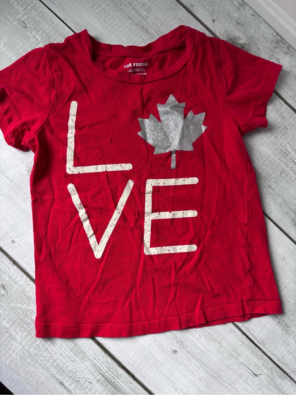 Joe Fresh Red Tee with White LOVE and Canada Maple Leaf